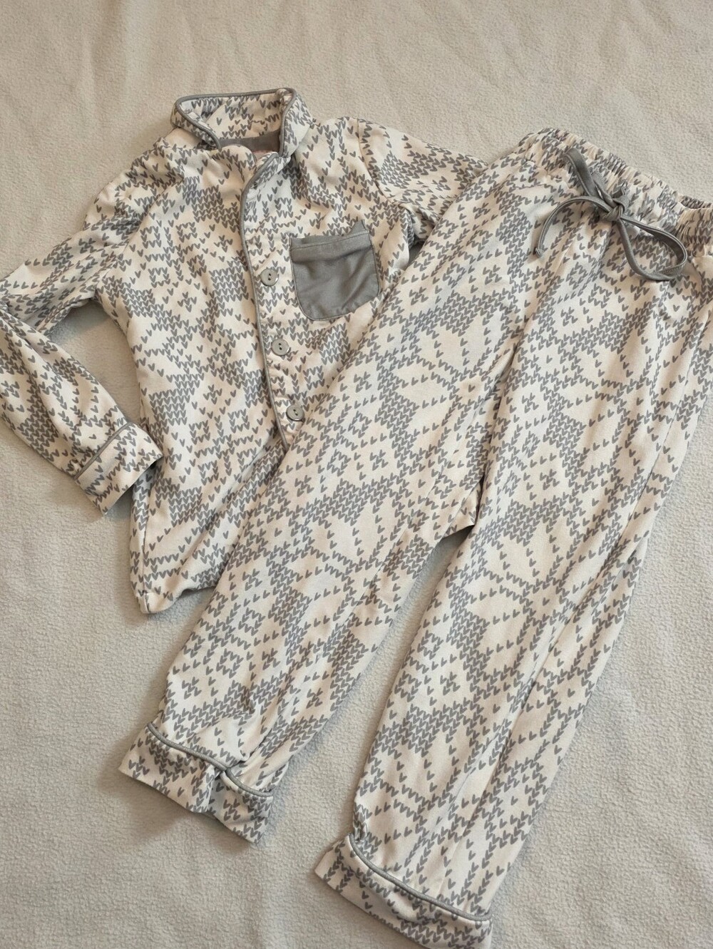 Sweethoney 4t Winter Long Sleeve Sleeves Hearts Cream Gray Patterned Pajama Set